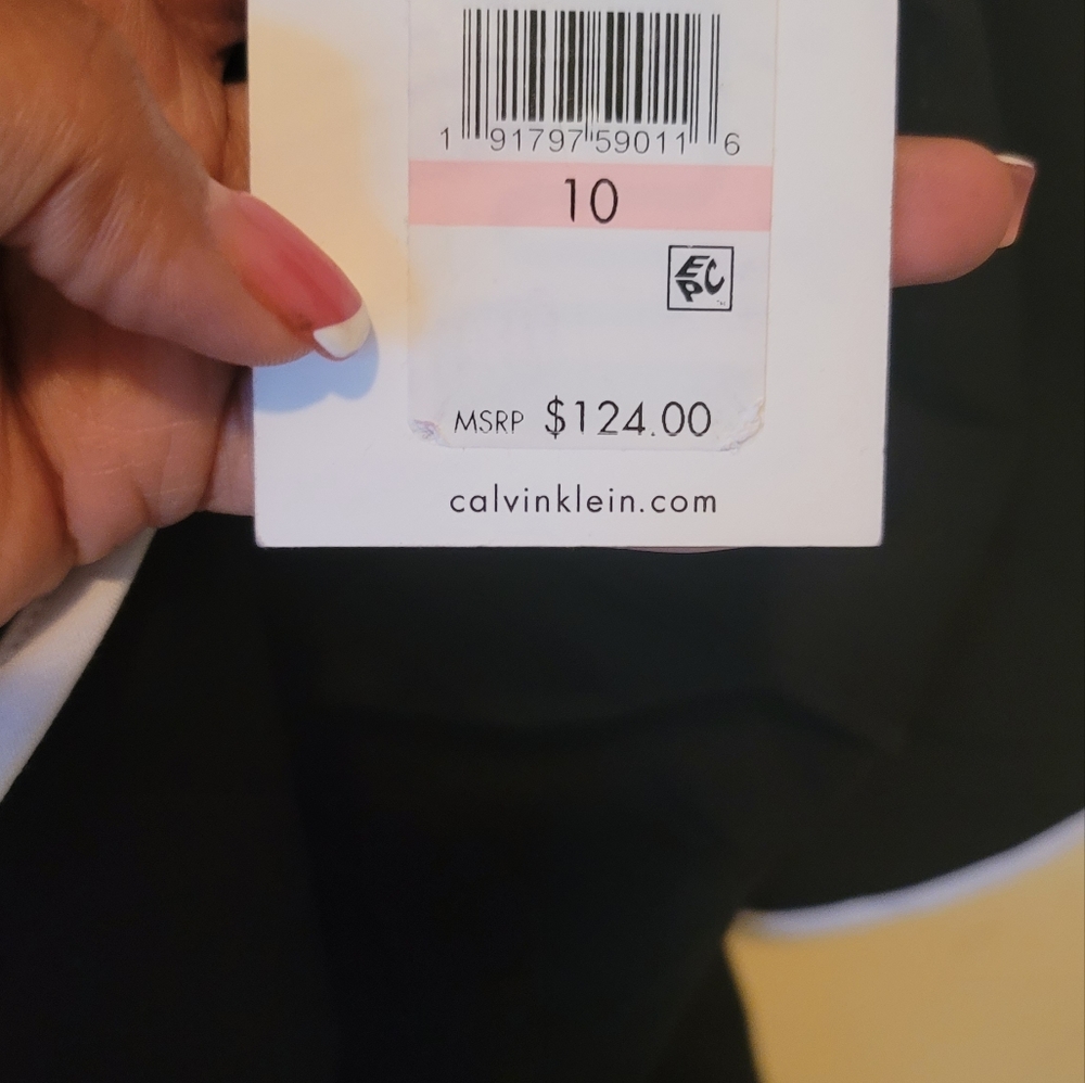 NWT Calvin Klein Black White Gold Sleeveless Tank Dress Size 10 - Picture 7 of 8